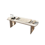 Glam Beige White Stone Drawers Sled Curved Writing Desk Image - 2