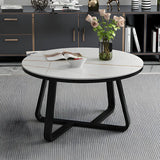 Glam Black Stone Round Metal Cross Legs Coffee Table Image - 12