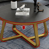 Glam Black Stone Round Metal Cross Legs Coffee Table Image - 14