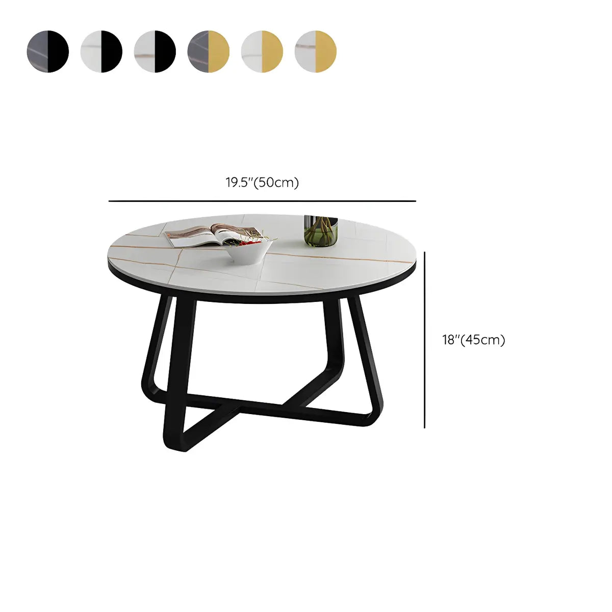 Glam Black Stone Round Metal Cross Legs Coffee Table 