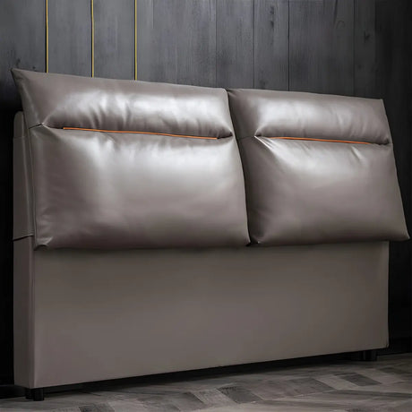 Glam Dark Gray Leather Upholstered Headboard with Legs Image - 1