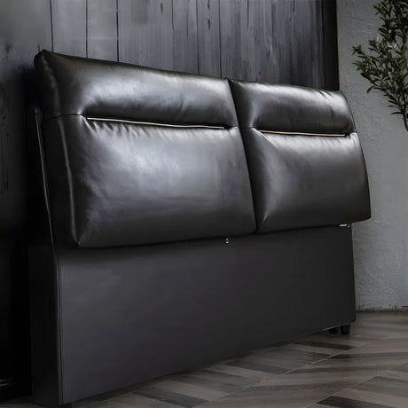 Glam Dark Gray Leather Upholstered Headboard with Legs Image - 2