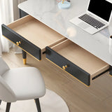 Glam Gloss White Stone Rectangle Drawers Writing Desk Image - 12