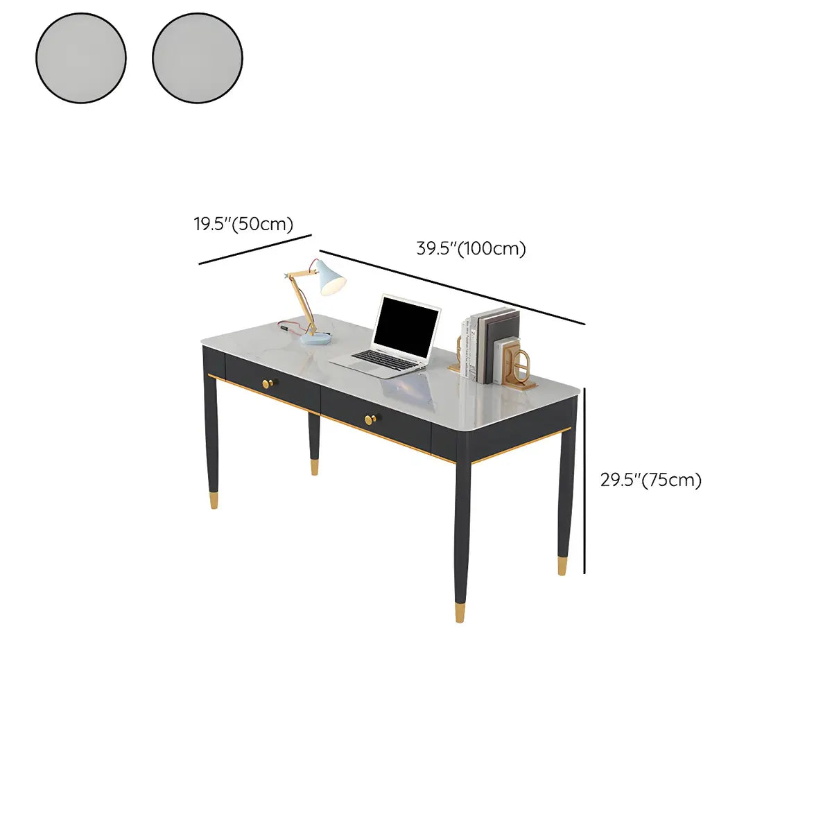 Glam Gloss White Stone Rectangle Drawers Writing Desk Image - 14