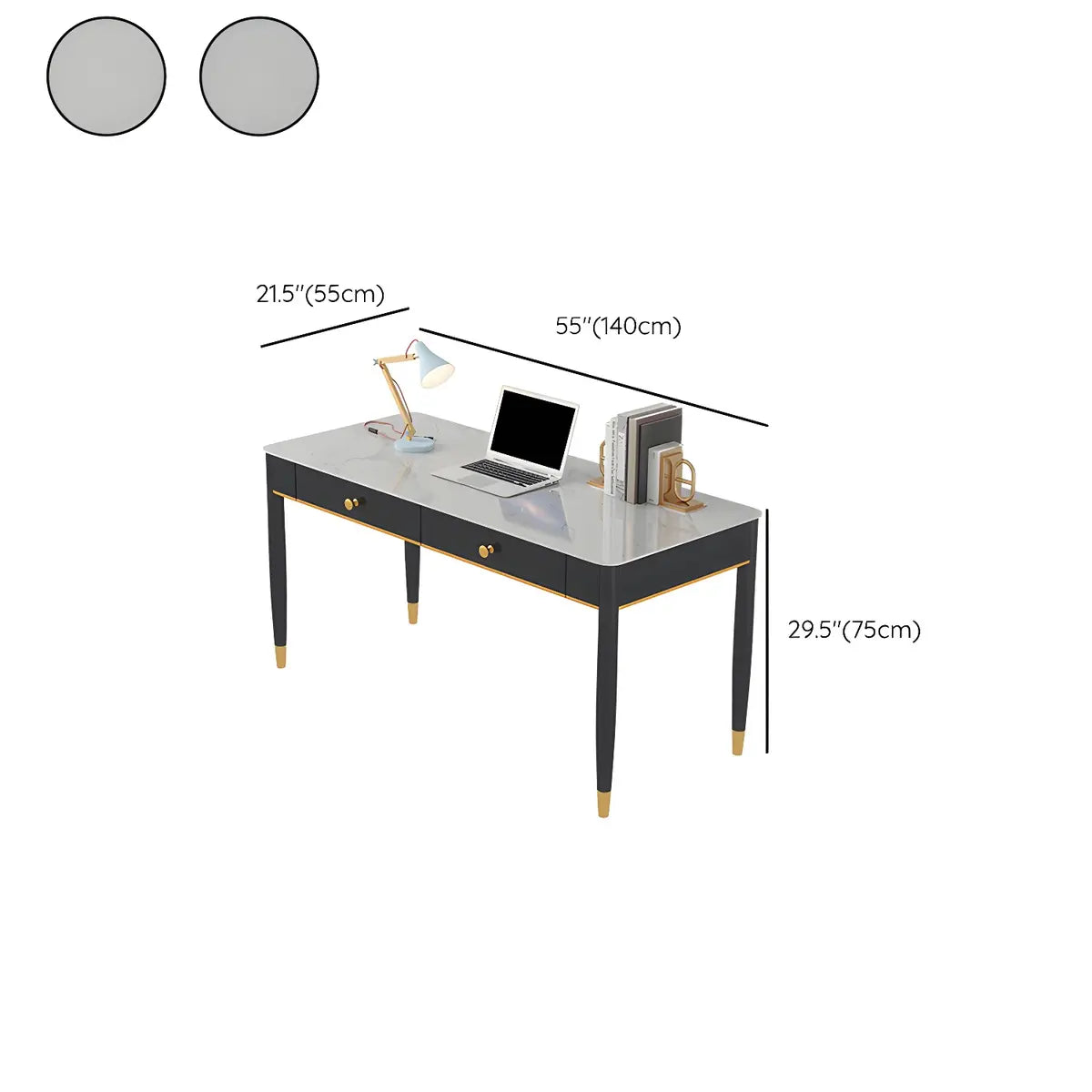 Glam Gloss White Stone Rectangle Drawers Writing Desk Image - 16