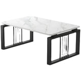 Glam Gold-White Stone Rectangle Iron Sled Coffee Table Image - 6