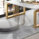 Glam Gold-White Stone Rectangle Iron Sled Coffee Table Image - 7