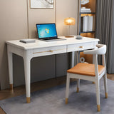 Glam Gray Rectangular Rubberwood Drawers Writing Desk Image - 3