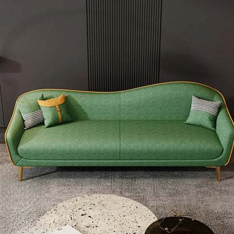 Glam Green Velvet Tight Back Brass Leg Curved Sofa Image - 1