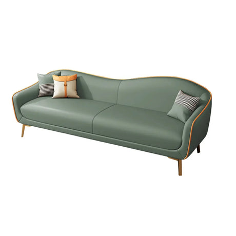 Glam Green Velvet Tight Back Brass Leg Curved Sofa Image - 2