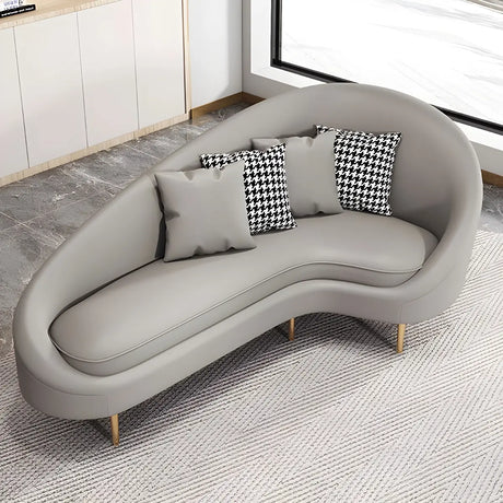 Glam Grey Leather Foam Fill Metal Frame Curved Sofa Image - 2