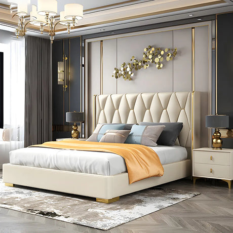 Glam Grey Tufted Upholstered Wingback Headboard Image - 4