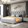 Glam Grey Tufted Upholstered Wingback Headboard Image - 2