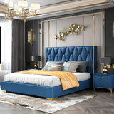 Glam Grey Tufted Upholstered Wingback Headboard Image - 5