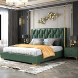 Glam Grey Tufted Upholstered Wingback Headboard Image - 8