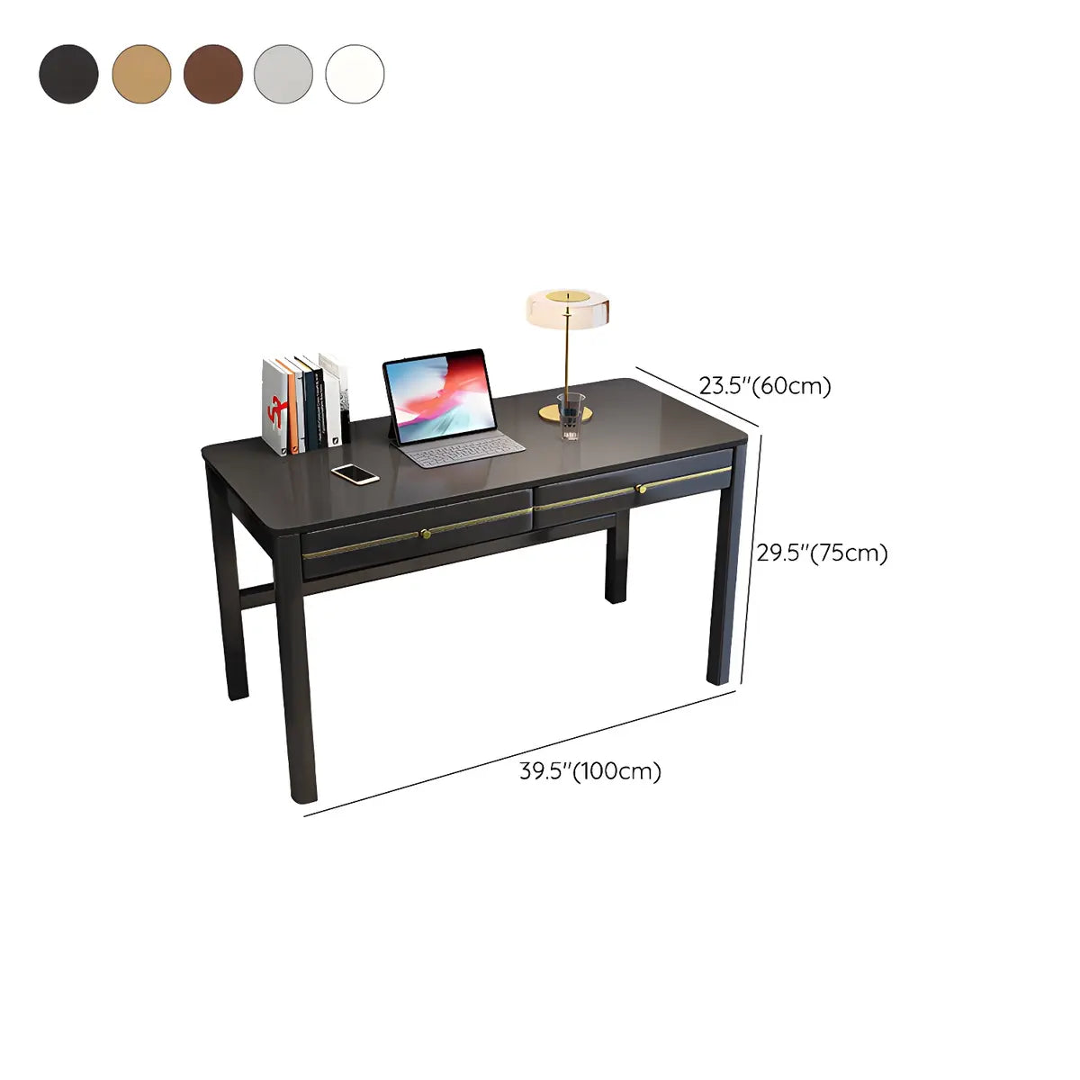 Glam Natural Finish Rubberwood Drawers Writing Desk 