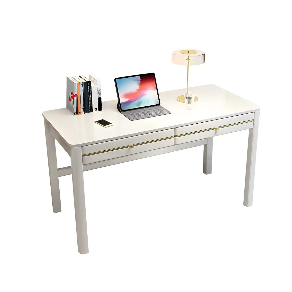 Glam Natural Finish Rubberwood Drawers Writing Desk Image - 5