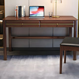 Glam Natural Finish Rubberwood Drawers Writing Desk Image - 6