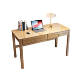 Glam Natural Finish Rubberwood Drawers Writing Desk Image - 7