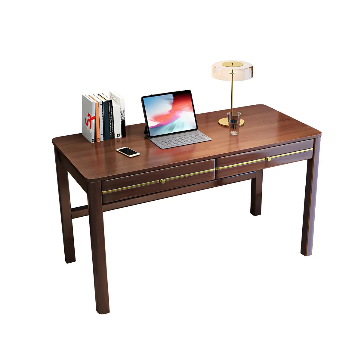 Glam Natural Finish Rubberwood Drawers Writing Desk Image - 9