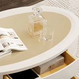 Glam Oval Drum Gold Glass Drawers Single Coffee Table Image - 4