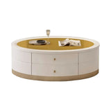 Glam Oval Drum Gold Glass Drawers Single Coffee Table Image - 5