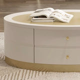 Glam Oval Drum Gold Glass Drawers Single Coffee Table Image - 6