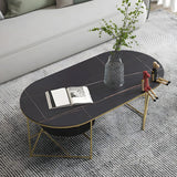 Glam Oval Stone Shelves Gold Metal Frame Coffee Table Image - 6