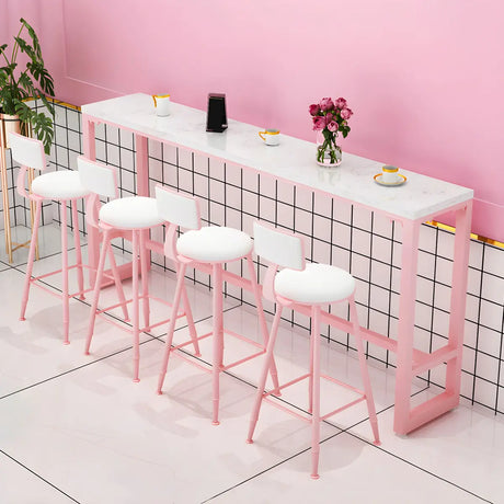 Glam Pink Rectangle Marble Long Cocktail Bar Table Image - 1