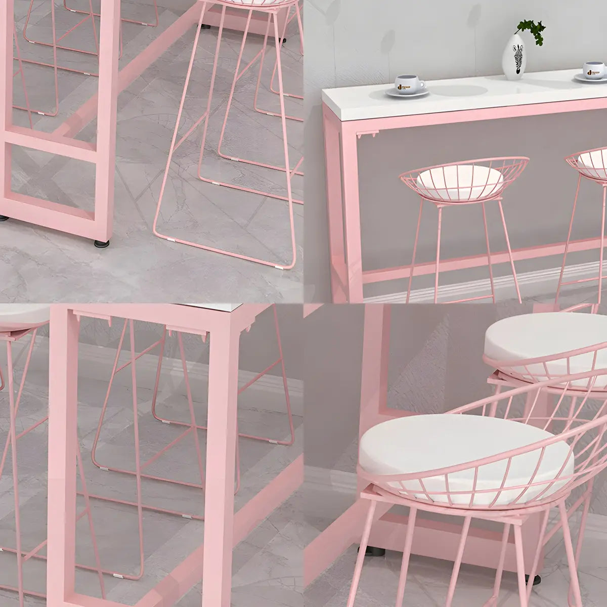 Glam Pink Rectangle Marble Long Cocktail Bar Table Image - 7