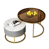 Glam Round Stone Drawers Frame Nesting Coffee Table Image - 10