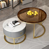 Glam Round Stone Drawers Frame Nesting Coffee Table Image - 13