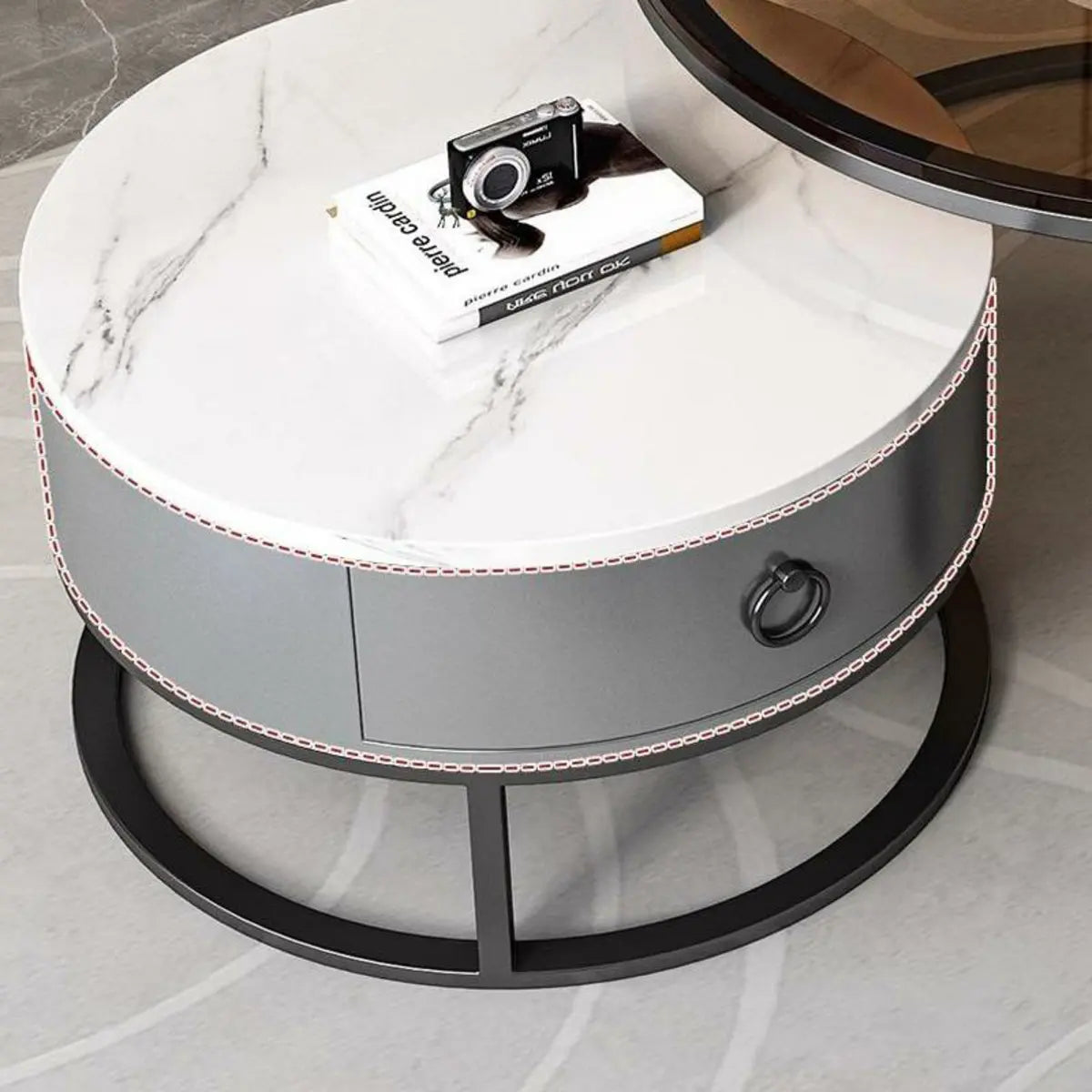 Glam Round Stone Drawers Frame Nesting Coffee Table Image - 16