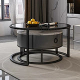 Glam Round Stone Drawers Frame Nesting Coffee Table Image - 18