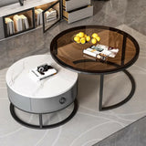 Glam Round Stone Drawers Frame Nesting Coffee Table Image - 2