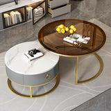 Glam Round Stone Drawers Frame Nesting Coffee Table Image - 3