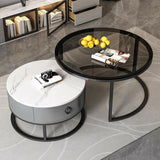 Glam Round Stone Drawers Frame Nesting Coffee Table Image - 6