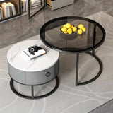 Glam Round Stone Drawers Frame Nesting Coffee Table Image - 9