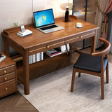 Glam Rubberwood Shelf Drawers H-Shape Writing Desk Image - 3