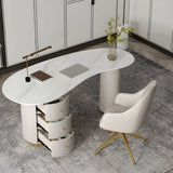 Glam Textured White Stone Free Form Drawer Writing Desk Image - 1