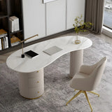 Glam Textured White Stone Free Form Drawer Writing Desk Image - 12