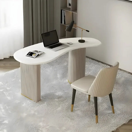 Glam Textured White Stone Free Form Drawer Writing Desk Image - 2