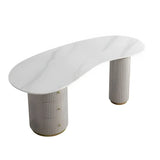 Glam Textured White Stone Free Form Drawer Writing Desk Image - 3