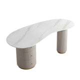 Glam Textured White Stone Free Form Drawer Writing Desk Image - 7