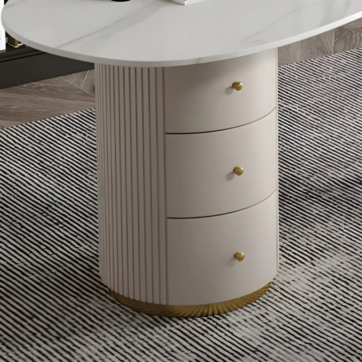 Glam Textured White Stone Free Form Drawer Writing Desk Image - 8