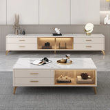 Glam White Gold Four Legs Cabinet Drawers Coffee Table Image - 1