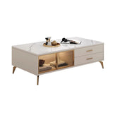 Glam White Gold Four Legs Cabinet Drawers Coffee Table Image - 6