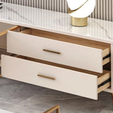 Glam White Gold Four Legs Cabinet Drawers Coffee Table Image - 8