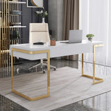 Glam White Gold Rectangle Drawers Sled Computer Desk Image - 1