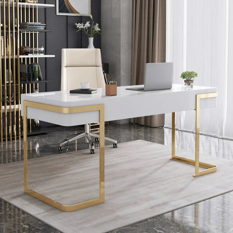 Glam White Gold Rectangle Drawers Sled Computer Desk Image - 1